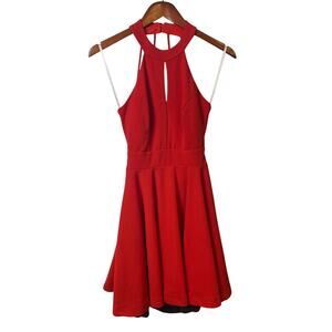 B. Darlin Juniors Red Keyhole Halter Front Open Back Party Dress Size 1/2